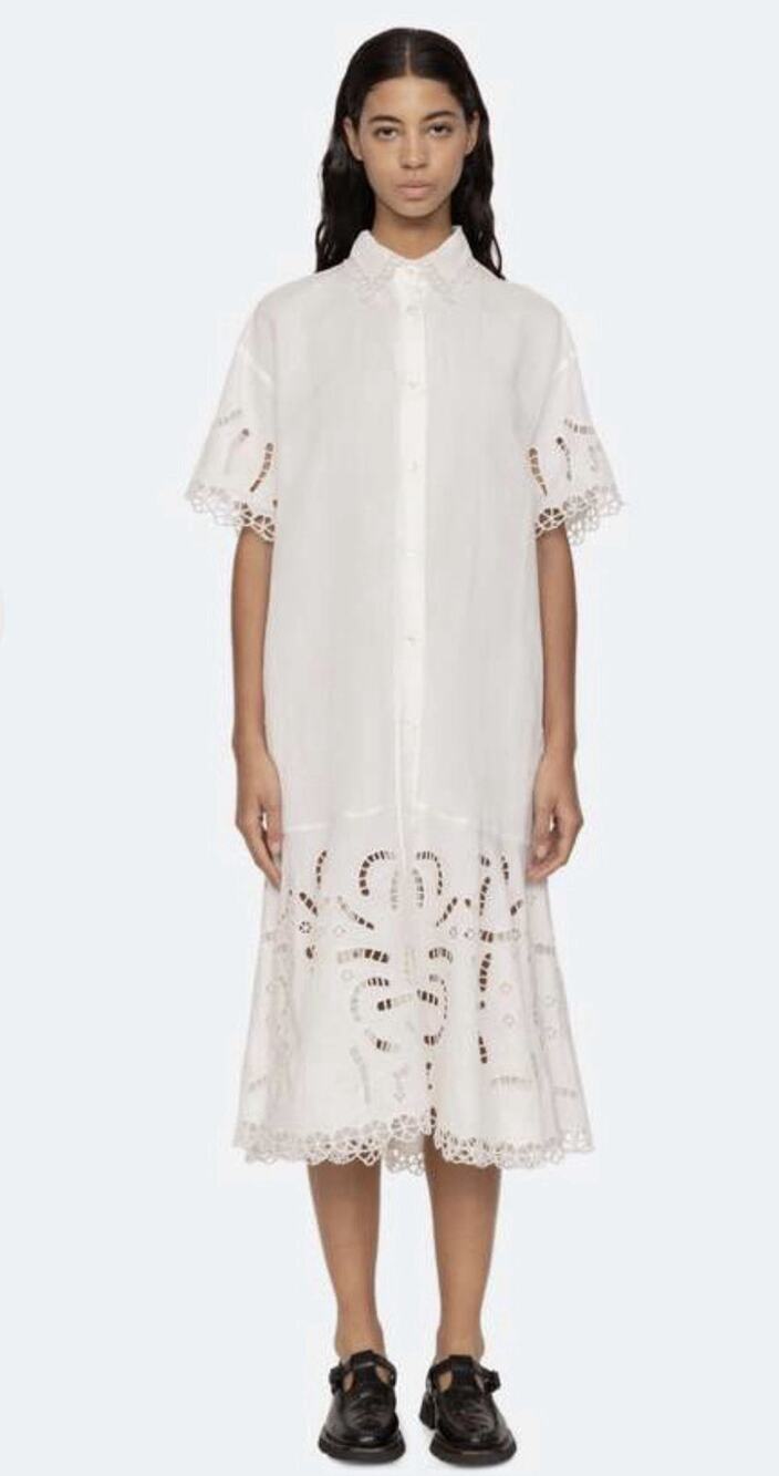 NWT Sea New York Marja Shirt Dress Linen Blend Broderie Anglaise Pearl Small